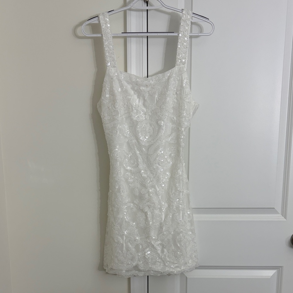 12th Tribe White Sequin Mini Dress